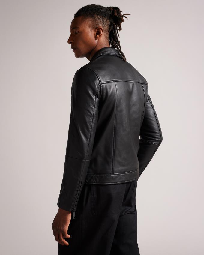 Veste Ted Baker Leather Biker Noir Homme | SUW-28414668